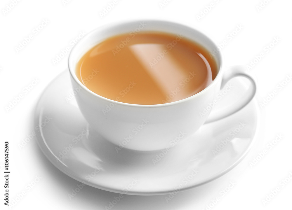 Porcelain cup of tea with milk isolated on white background Porcelain cup of tea with milk isolated on white background