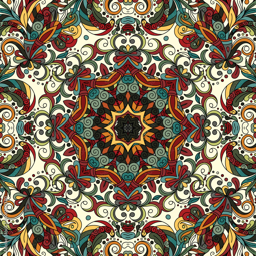 Abstract vector decorative ethnic floral colorful seamless pattern
