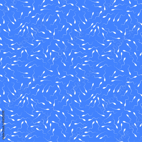 Many white tadpoles in blue water, seamless pattern