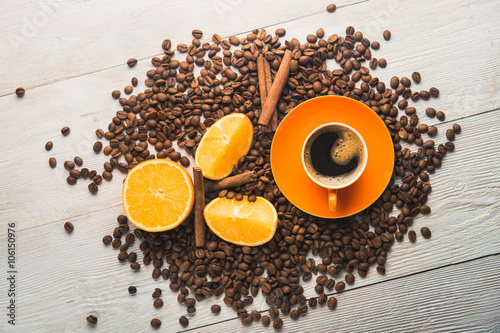 coffee cup with orange fruit
