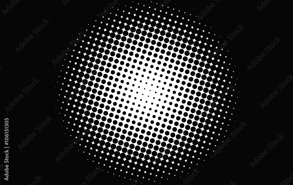 Abstract background of a circle of black dots on white