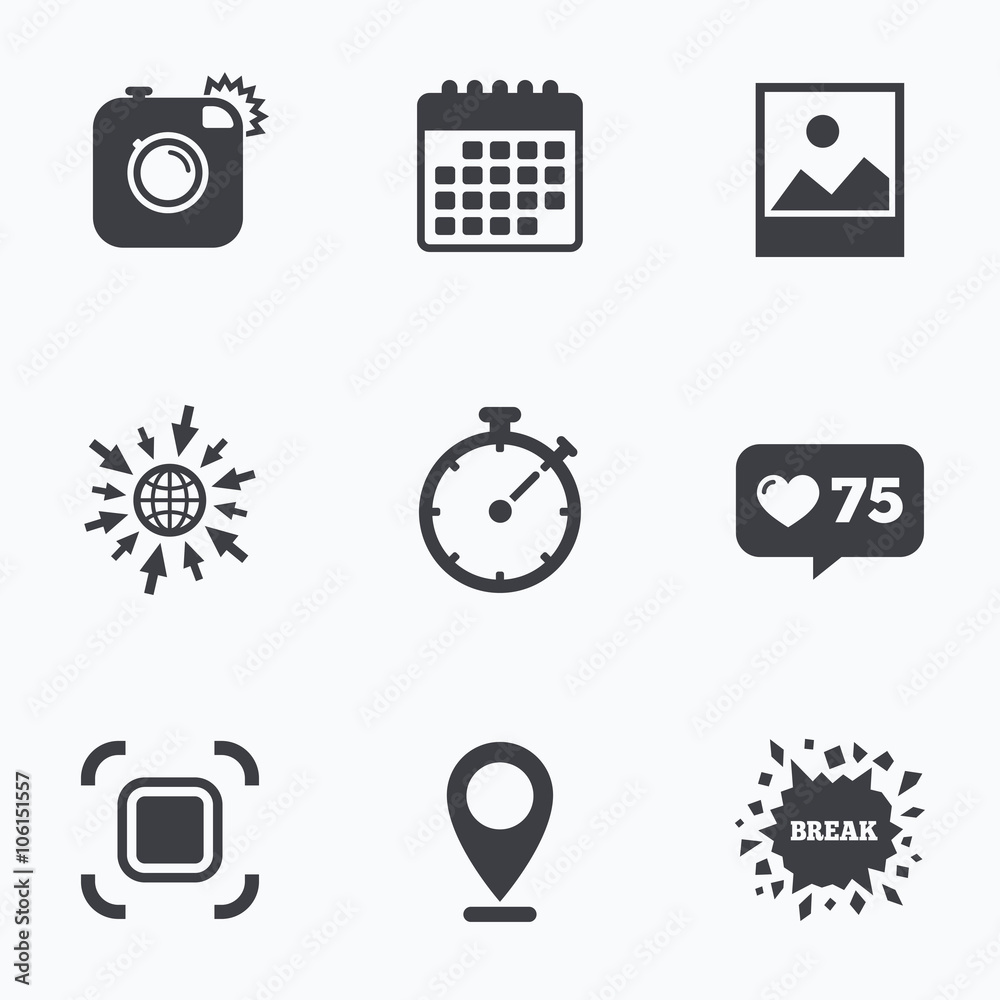 Photo camera icon. Autofocus zone and Landscape. Photo camera icon. Autofocus zone and Landscape.