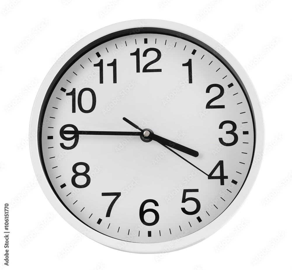 Round wall clock, isolated on white Round wall clock, isolated on white