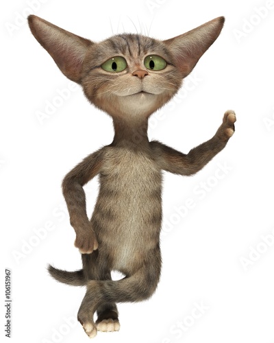 Fototapeta Naklejka Na Ścianę i Meble -  Cat leaned a hand against the wall and crossed her legs.
3d image. Isolated white background.
