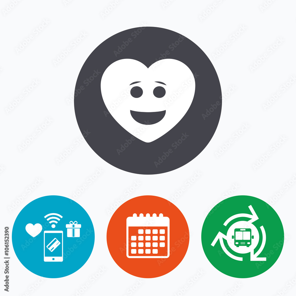 Smile heart face icon. Smiley symbol. Smile heart face icon. Smiley symbol.