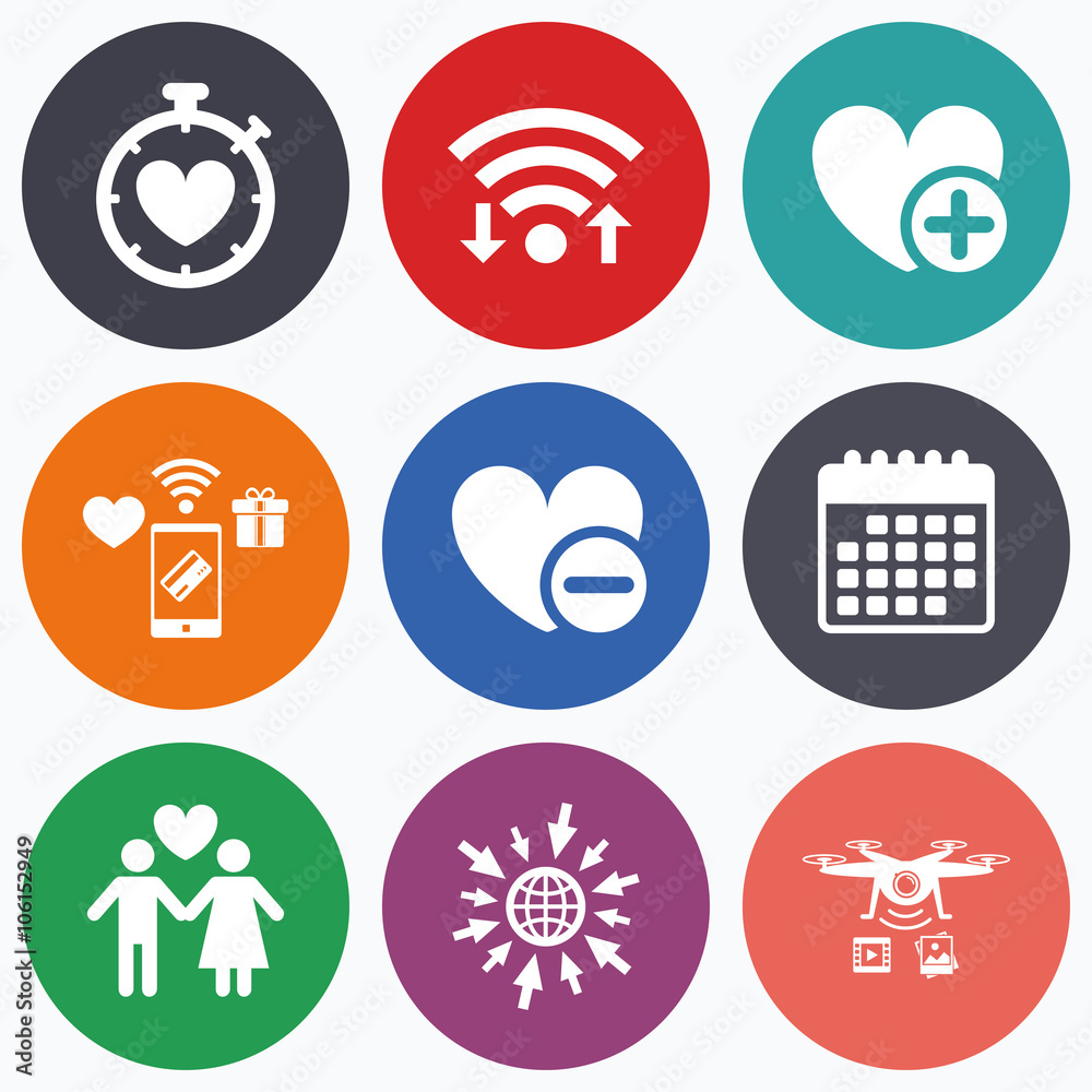 Valentine day icons. Love heart timer sign. Valentine day icons. Love heart timer sign.