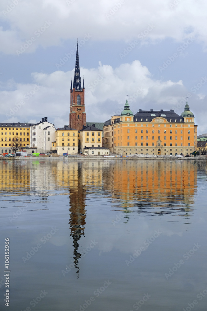 Fototapeta premium Stockholm, Sweden - March, 16, 2016: panorama of an old town of Stockholm, Sweden