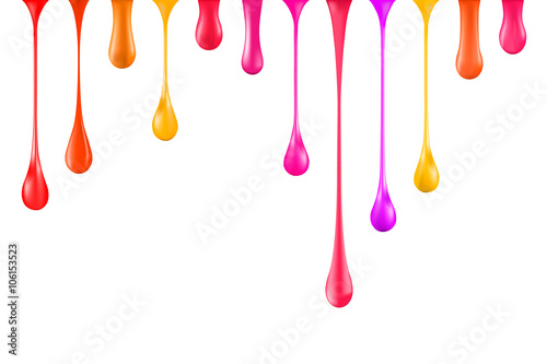 Multicolored paint drips. Stock vector illustration. Gradient mesh.