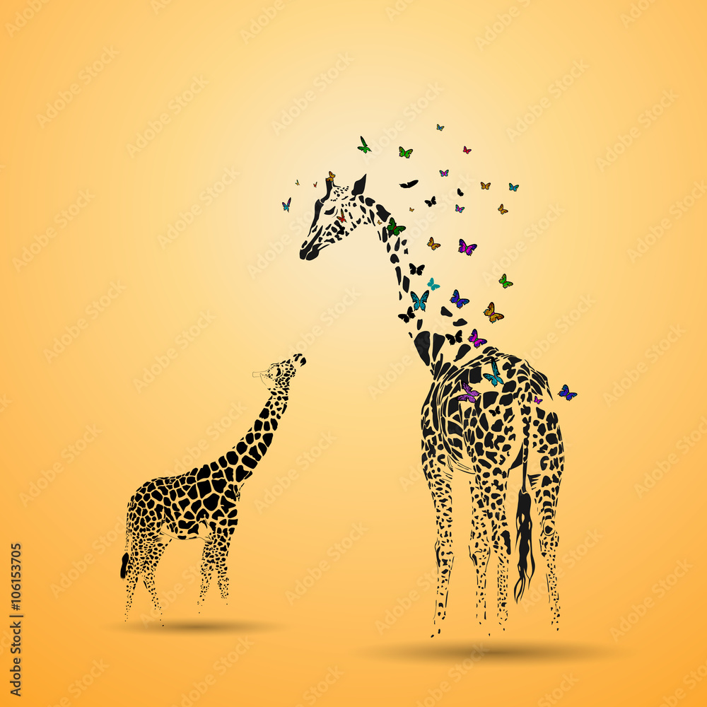 Obraz premium Giraffe with her baby