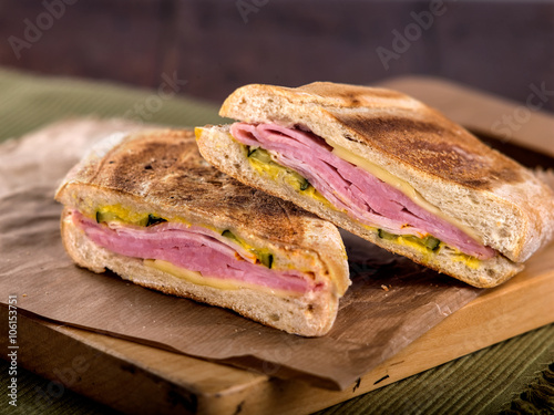 Ham and cheese toasted panini sandwich