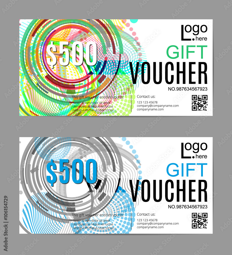 Fototapeta premium Vector illustration,Gift voucher template with colorful geometric pattern.