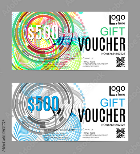Vector illustration,Gift voucher template with colorful geometric pattern.