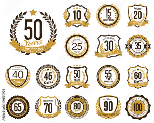 Set of Golden Anniversary Badges. Set of Golden Anniversary Signs.
Gold.