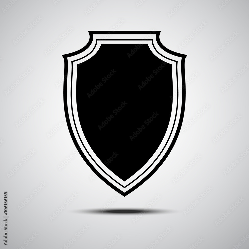Black shield icon on grey background Black shield icon on grey background