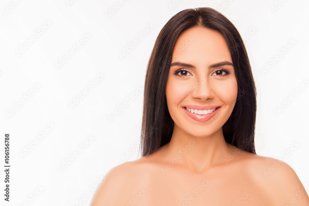 Close up portrait of happy cheerful young brunette Close up portrait of happy cheerful young brunette