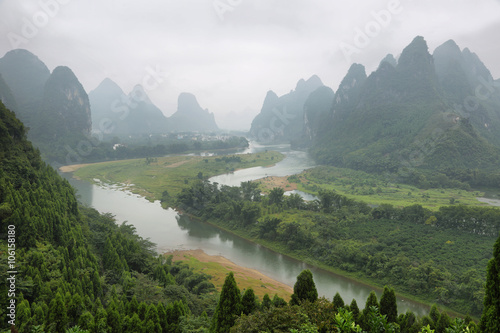 Karst mountains around Li river from Tangjiao nunnery