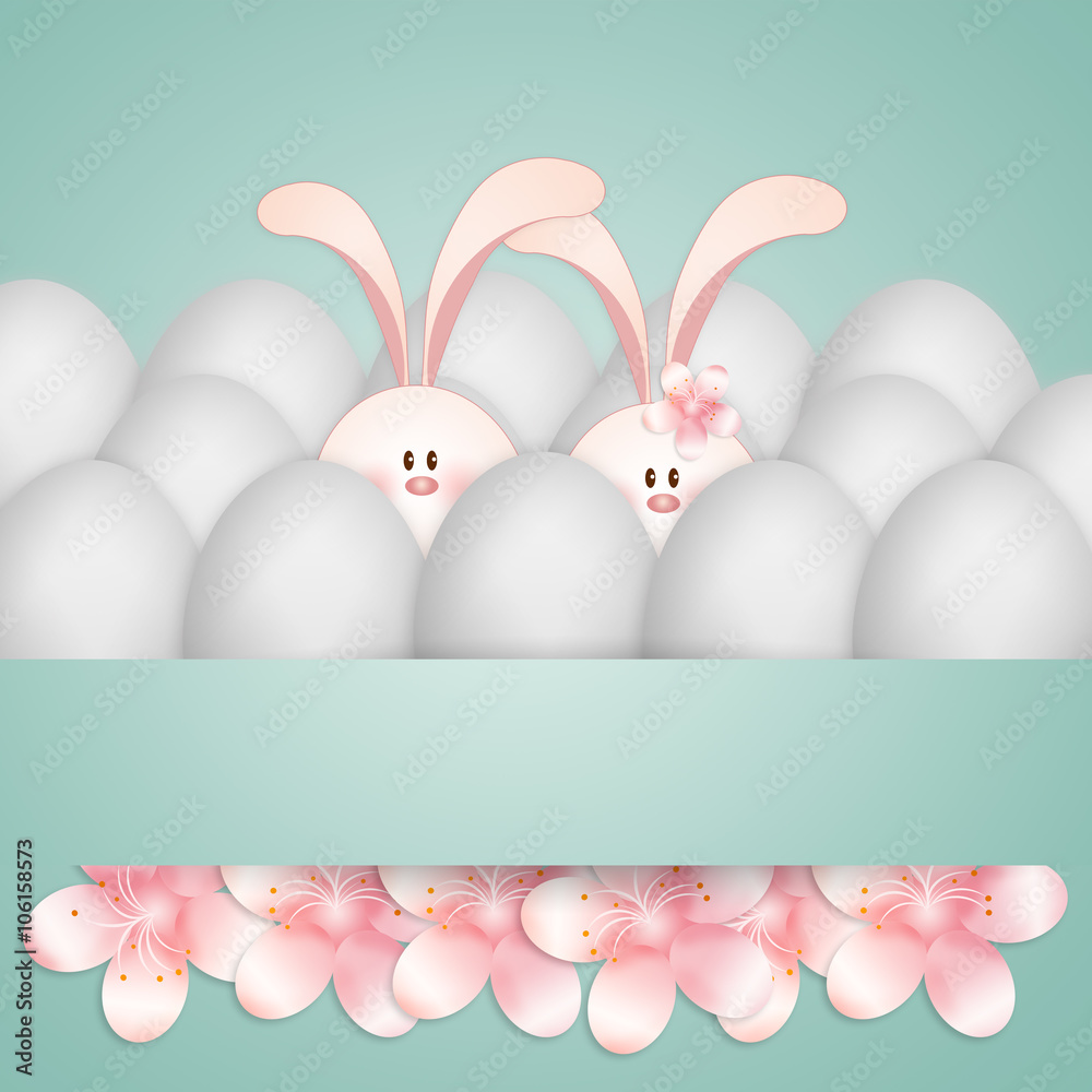 Lovers bunny in the middle of eggs Lovers bunny in the middle of eggs