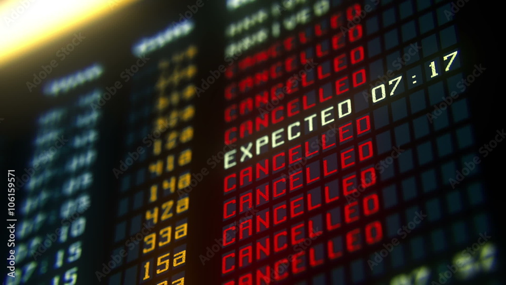 Flights canceled or delayed on information board, terrorism threat at airport
