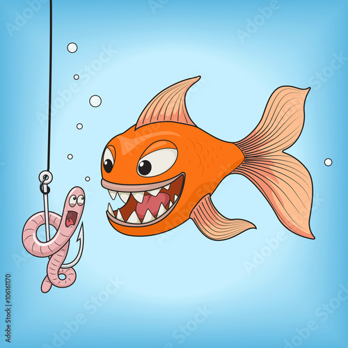 Fish hunts worm vector illustration