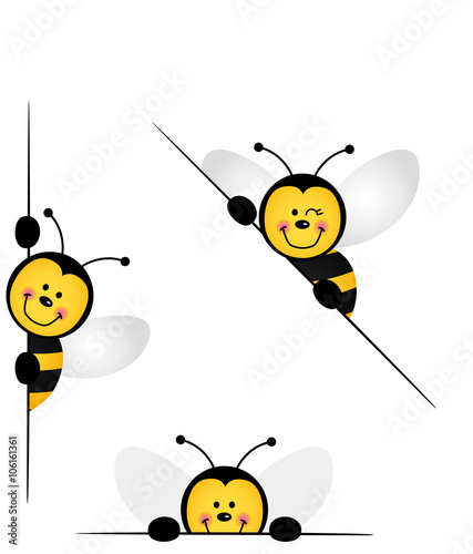 Bee peeking from behind in various positions
