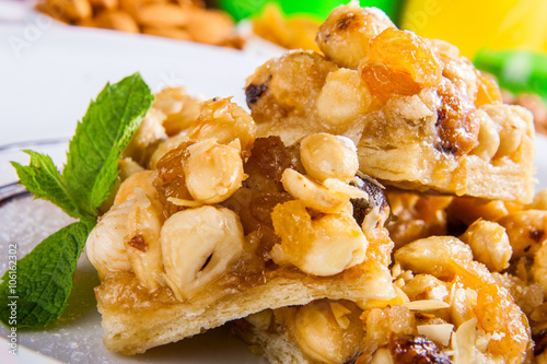 Dessert with nuts and honey