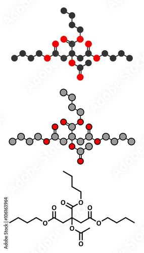 Acetyl tributyl citrate (ATBC) plasticizer molecule. 