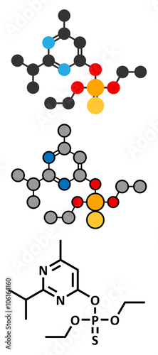 Diazinon (dimpylate) organophosphate insecticide molecule.