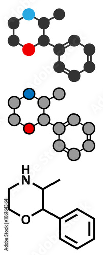 Phenmetrazine stimulant drug molecule (amphetamine class).