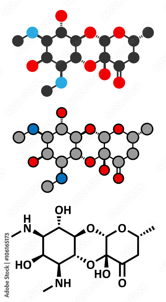 Spectinomycin gonorrhea drug molecule. Spectinomycin gonorrhea drug molecule.