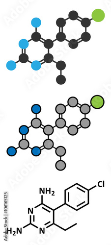 Pyrimethamine malaria drug molecule. 