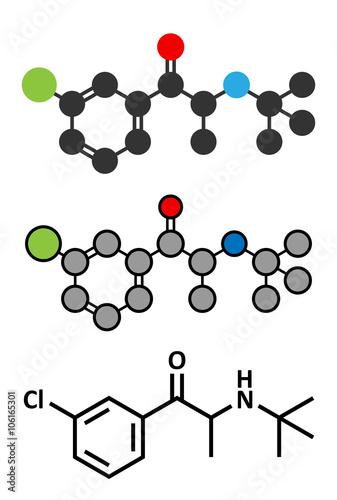 Bupropion antidepressant and smoking cessation drug molecule.