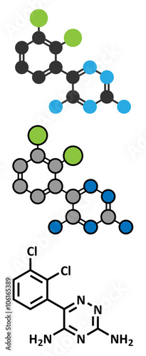 Lamotrigine seizures drug molecule. Used in treatment of epilepsy.