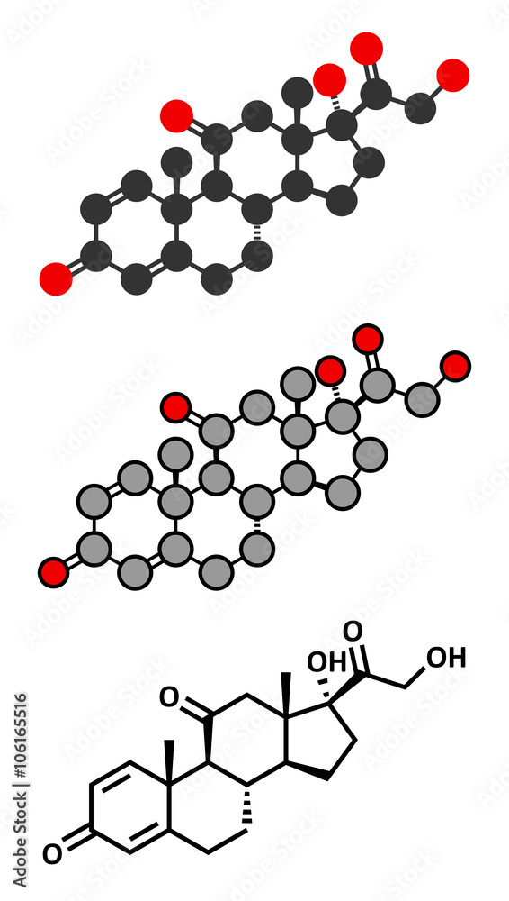Prednisone corticosteroid drug molecule.