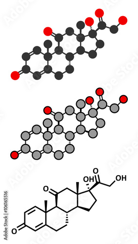 Prednisone corticosteroid drug molecule. photo