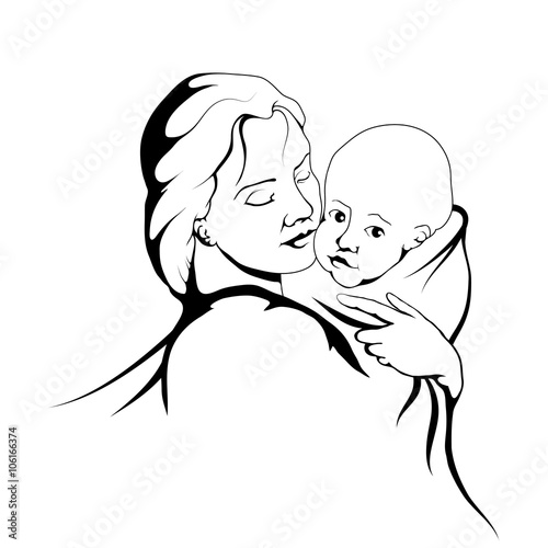 Silhouette of a mother and her child. Mothers day