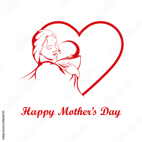Silhouette of a mother and her child. Mothers day