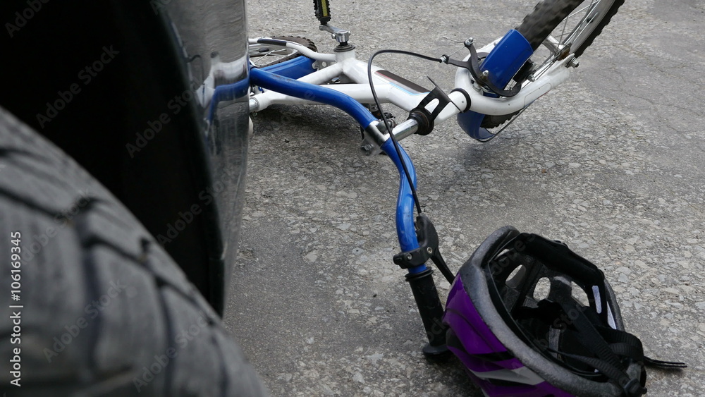 Car and bicycle road accident