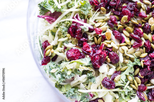 kale salad with seeds close up 