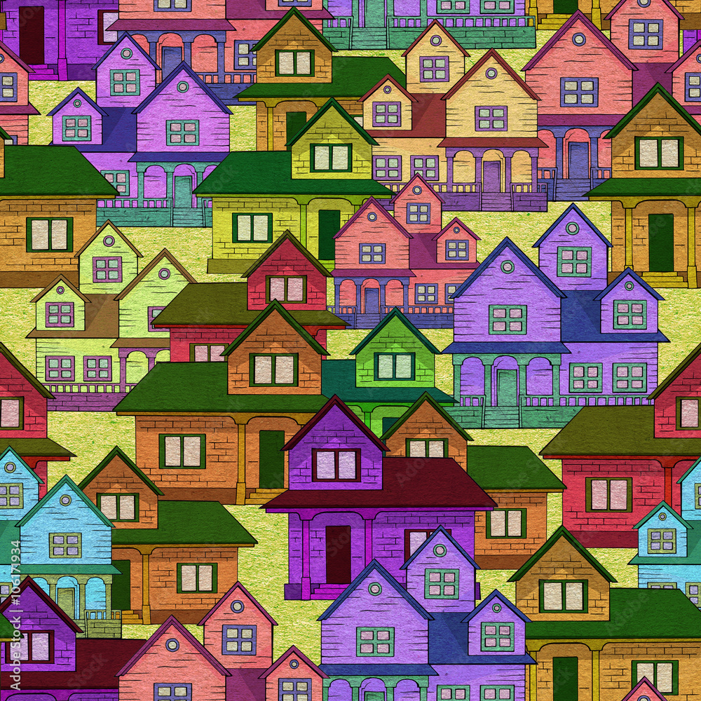 Seamless repeated pattern with colorful cozy house Seamless repeated pattern with colorful cozy house
