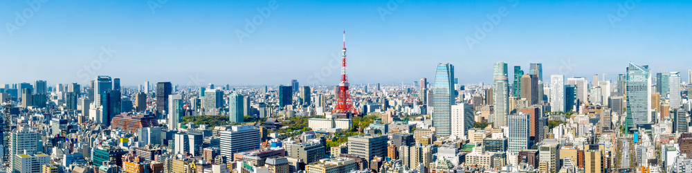 Naklejka premium Panorama panoramę Tokio z wieżą Tokio i Roppongi