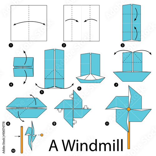 step by step instructions how to make origami A Windmill.