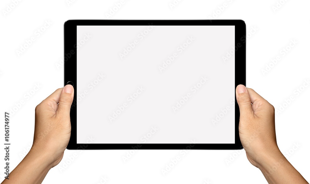 Hands are holding Big Tablet PC Isolated on white background Hands are holding Big Tablet PC Isolated on white background