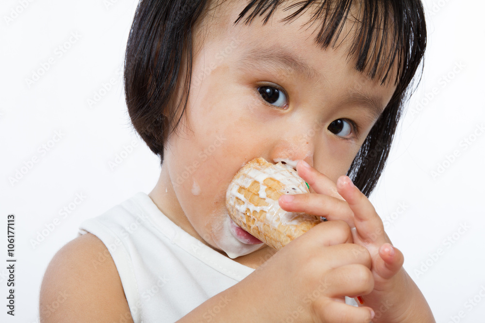 Asian Little Chinese Girl Eating Ice Cream Stock Photo | Adobe Stock