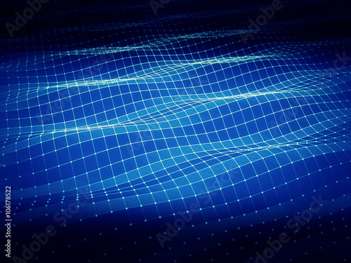 Abstract polygonal space low poly dark background with connecting dots and lines. wave structure © jm1366