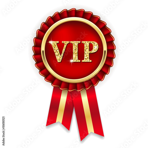 Goldene VIP Rosette mit roter Scherpe