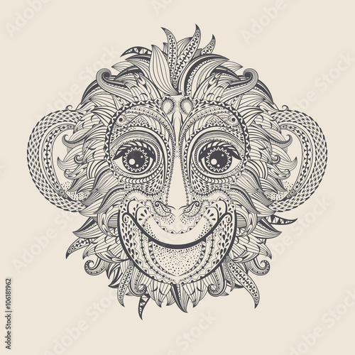 Tattoo design head of the monkey.