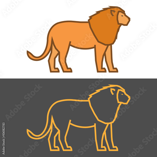 Vector gold lion on a black background. Modern outline silhouette lion.