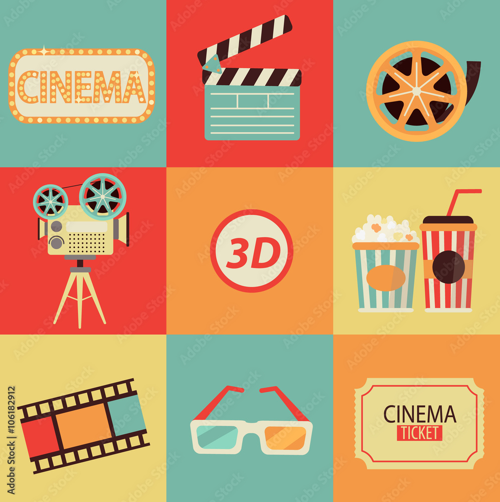 Fototapeta premium Set of cinema icons.