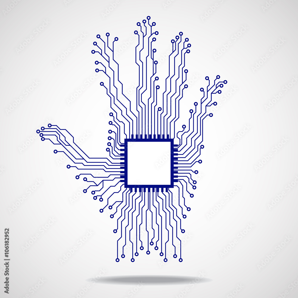 Fototapeta premium Hand. Cpu. Circuit board