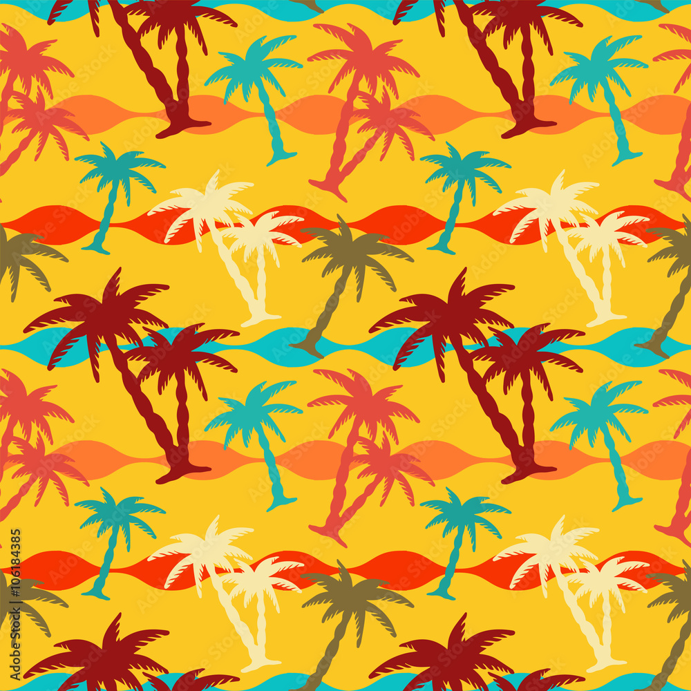 Summer seamless pattern with palm trees